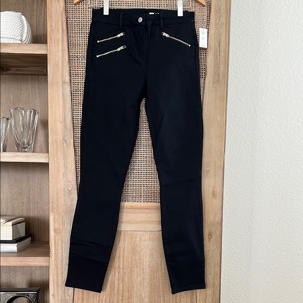 GAP Women Modern Stretch Black Skinny Pants with Zipper Accents